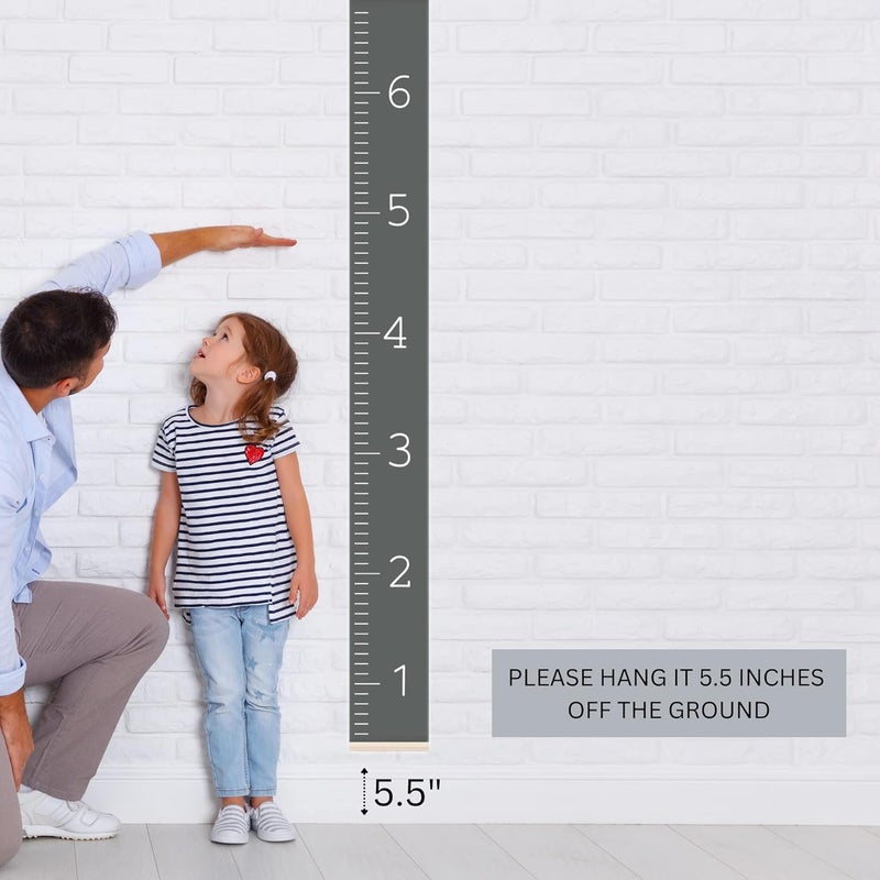 Morxy Canvas Growth Chart for Kids - Unisex Kids Room Wall Decor - Measuring Height Chart- Wall Tape with Height Chart for Kids (Canvas, Plain Dark Gray) - Image 4